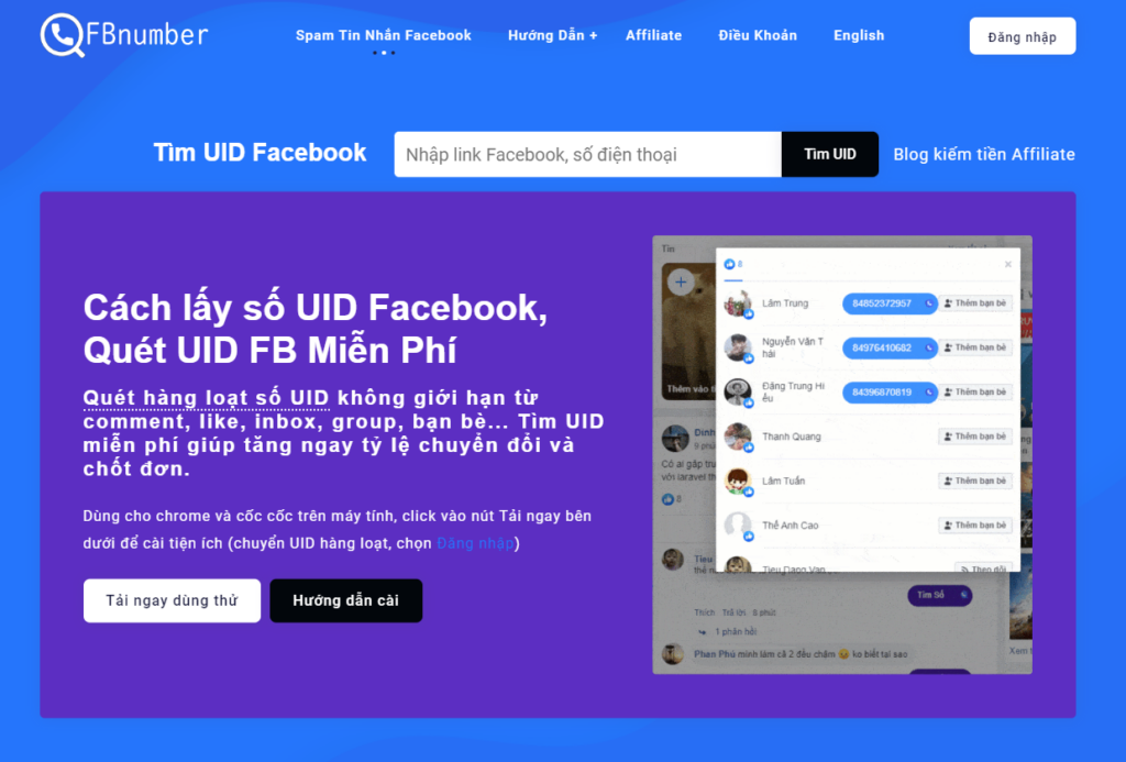 Lấy số điện thoại từ UID Facebook với FBnumber