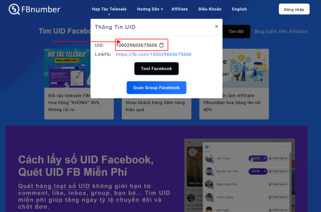 Quét số điện thoại Facebook miễn phí