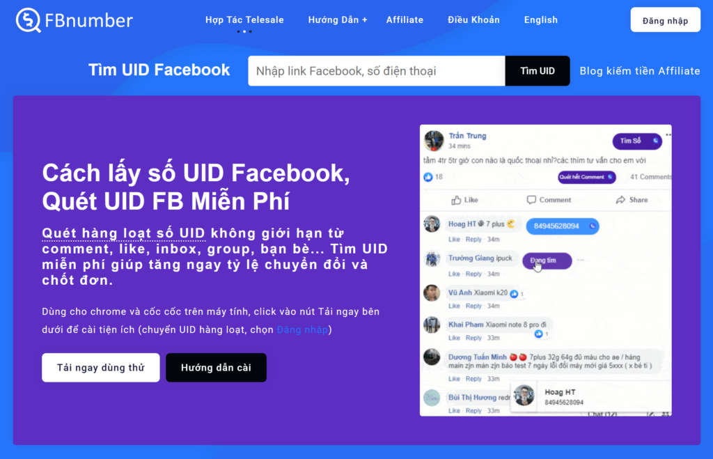 Quét số điện thoại Facebook miễn phí